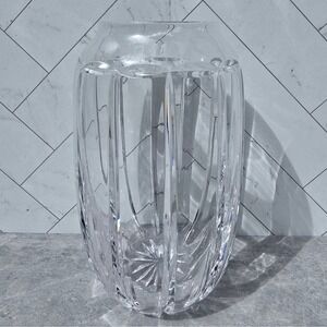 Atlantis Signed Crystal Vase Portuguese Lead Glass Vertical Cut Starburst Base